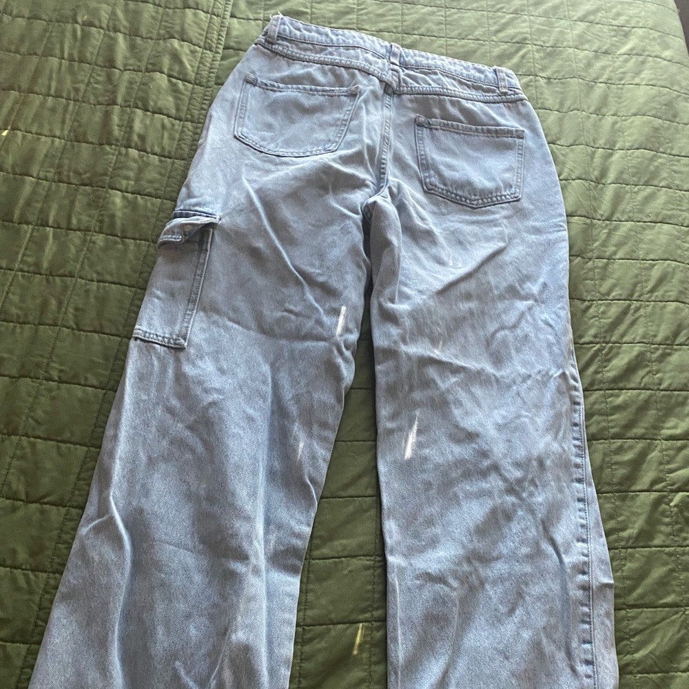 Light wash denim cargos
